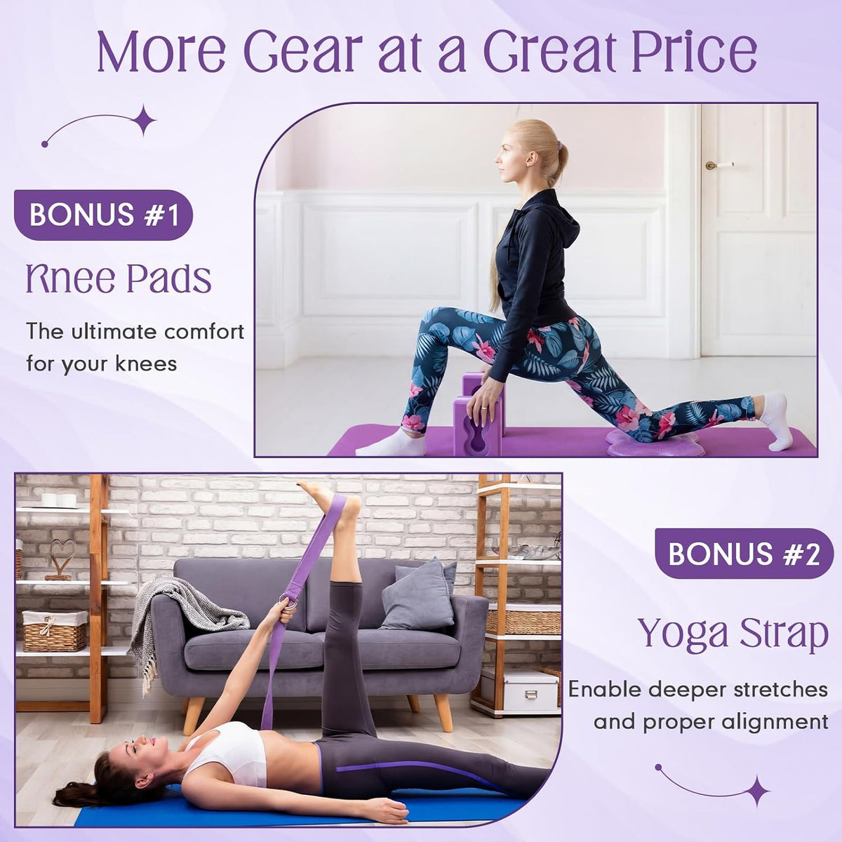 Yoga Blocks 2 Pack for Wrist Relief,Yoga Block with Knee Pads Strap