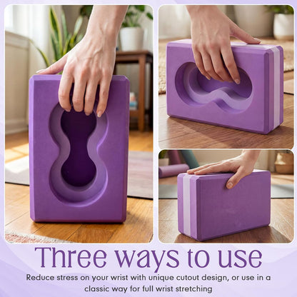 Yoga Blocks 2 Pack for Wrist Relief,Yoga Block with Knee Pads Strap