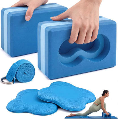 Yoga Blocks 2 Pack for Wrist Relief,Yoga Block with Knee Pads Strap