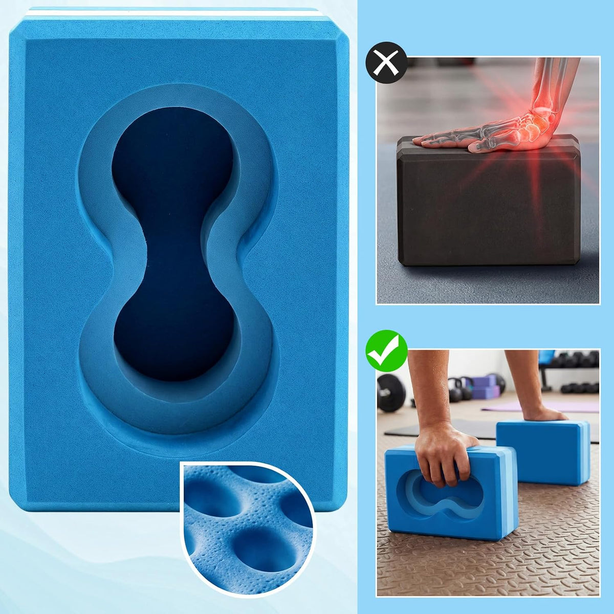 Yoga Blocks 2 Pack for Wrist Relief,Yoga Block with Knee Pads Strap