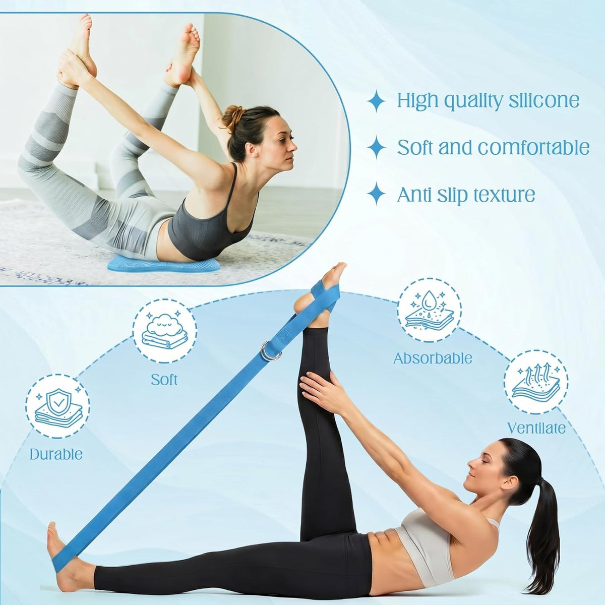 Yoga Blocks 2 Pack for Wrist Relief,Yoga Block with Knee Pads Strap
