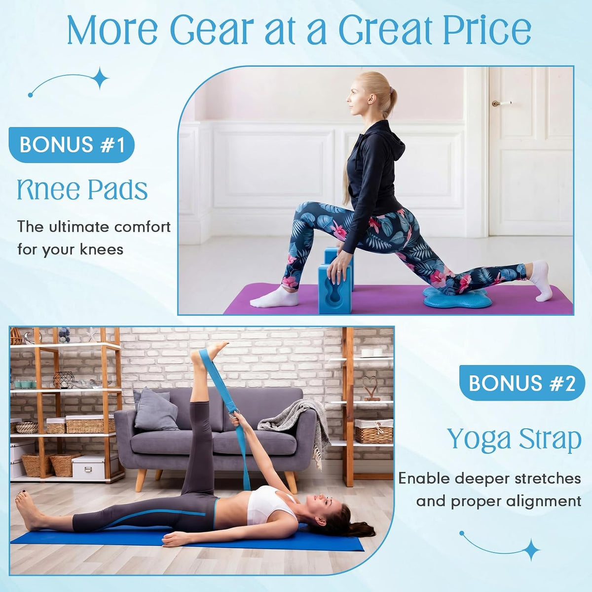 Yoga Blocks 2 Pack for Wrist Relief,Yoga Block with Knee Pads Strap