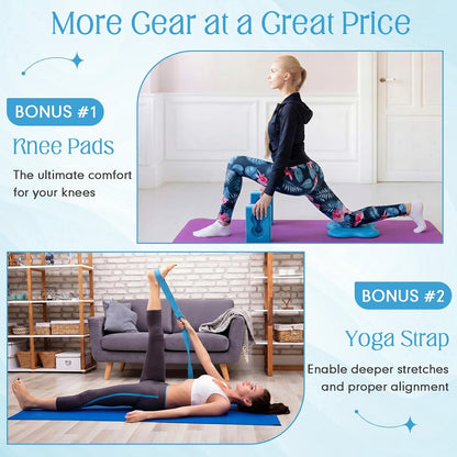 Yoga Blocks 2 Pack for Wrist Relief,Yoga Block with Knee Pads Strap