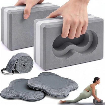 Yoga Blocks 2 Pack for Wrist Relief,Yoga Block with Knee Pads Strap