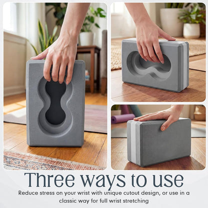 Yoga Blocks 2 Pack for Wrist Relief,Yoga Block with Knee Pads Strap