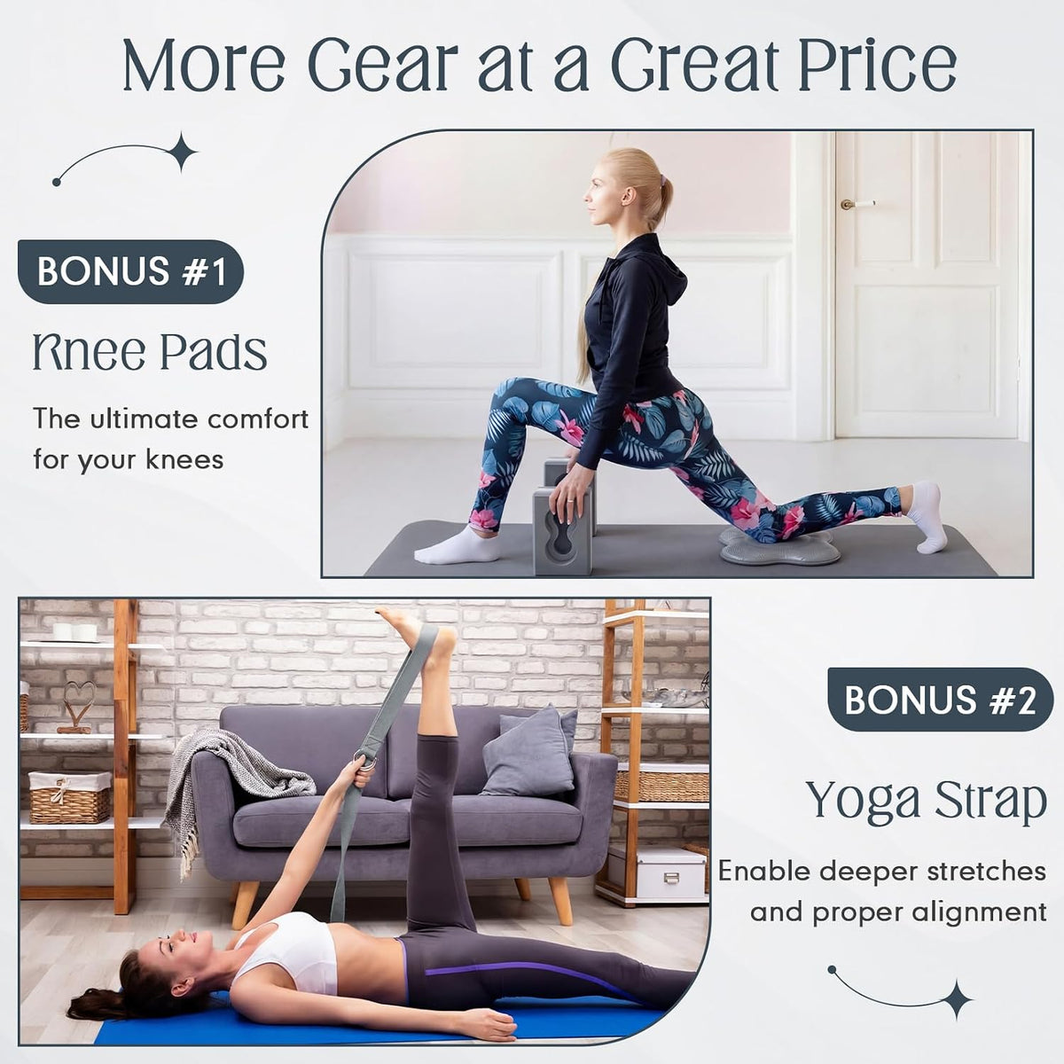 Yoga Blocks 2 Pack for Wrist Relief,Yoga Block with Knee Pads Strap