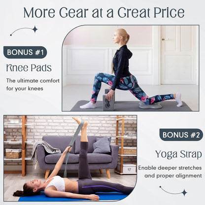 Yoga Blocks 2 Pack for Wrist Relief,Yoga Block with Knee Pads Strap