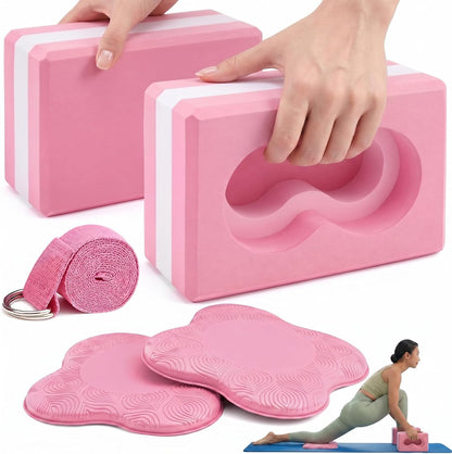 Yoga Blocks 2 Pack for Wrist Relief,Yoga Block with Knee Pads Strap