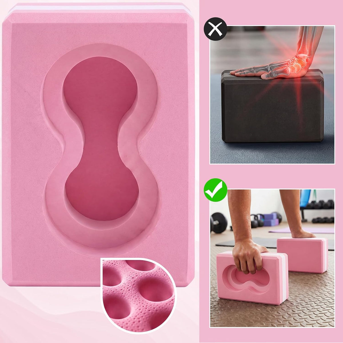 Yoga Blocks 2 Pack for Wrist Relief,Yoga Block with Knee Pads Strap