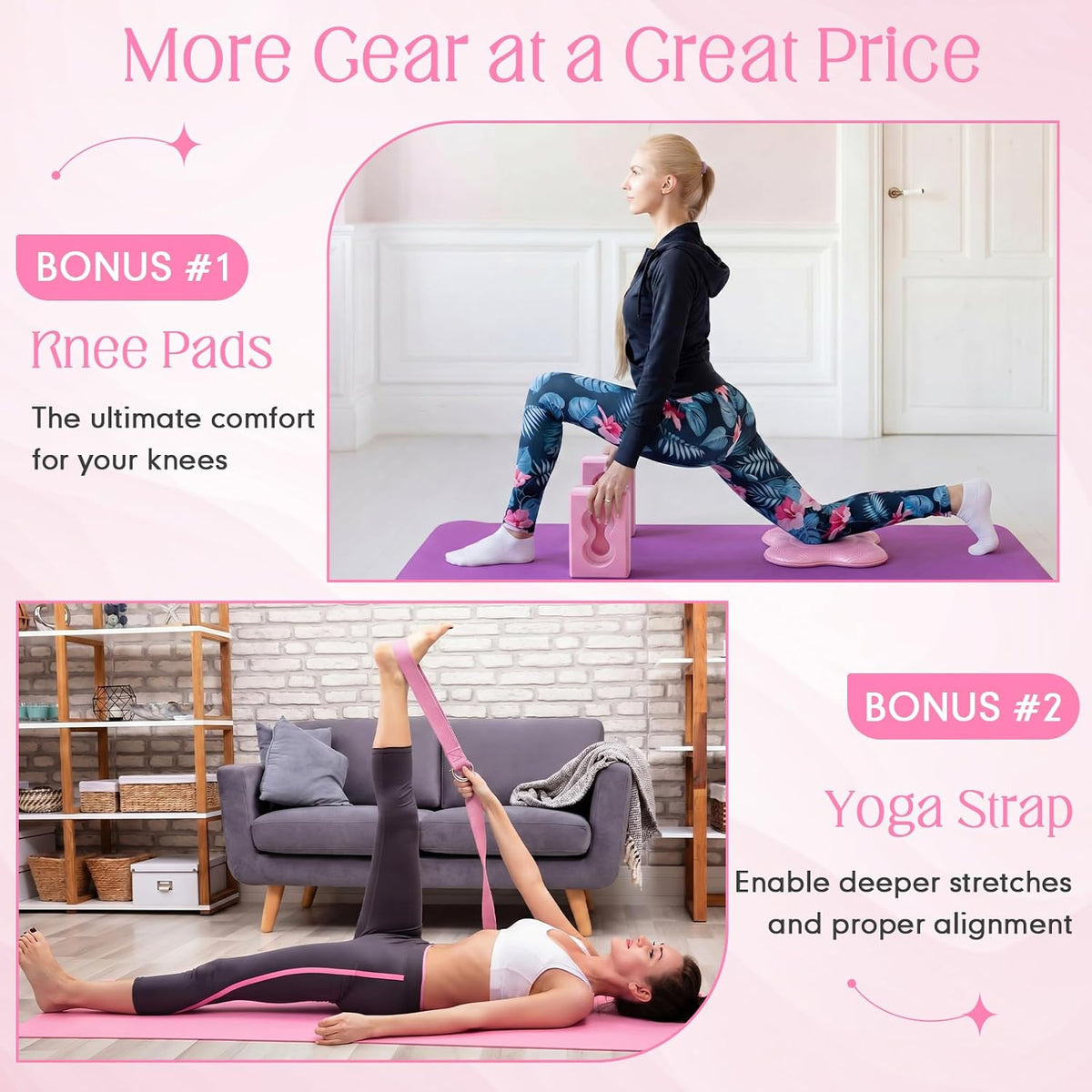 Yoga Blocks 2 Pack for Wrist Relief,Yoga Block with Knee Pads Strap