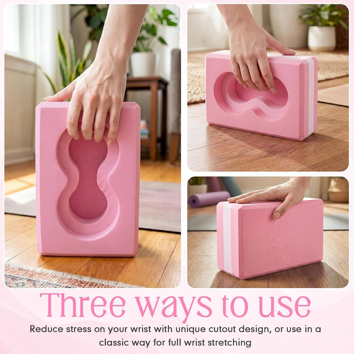 Yoga Blocks 2 Pack for Wrist Relief,Yoga Block with Knee Pads Strap