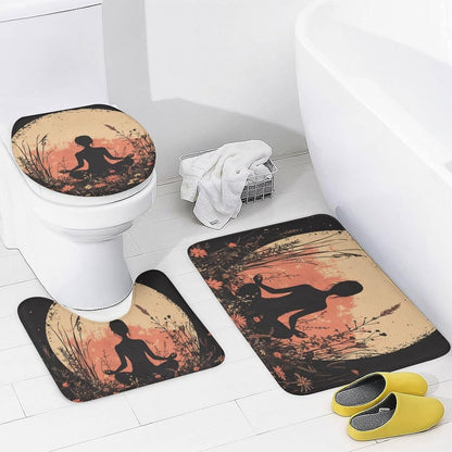 4Pcs Bohemian Yoga Fantasy Shower Curtain Sets, Bath Mat and Rugs, Floral Moon Rustic Art Deco Shower Curtain with Hooks for Bathroom