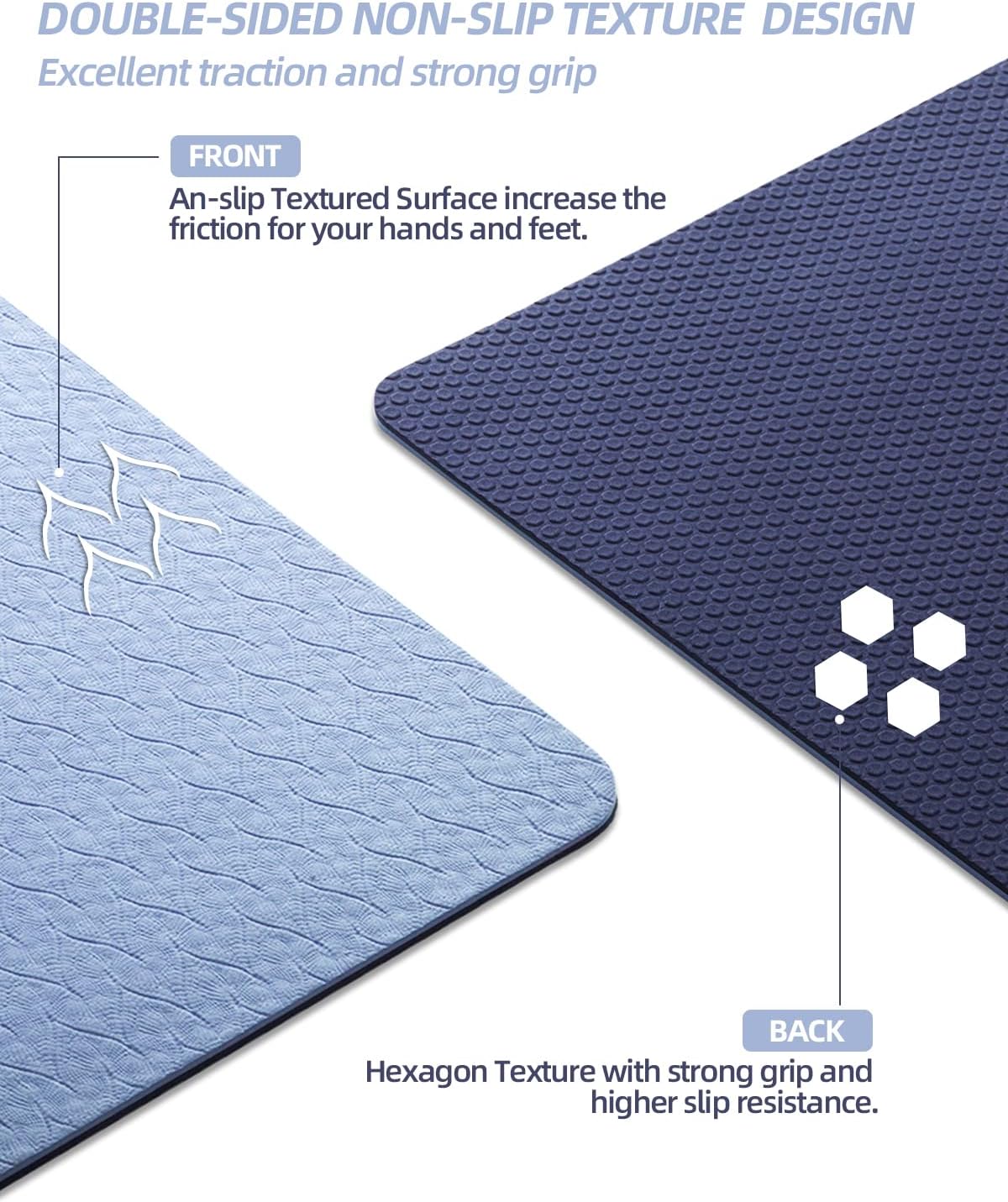 Yoga Mat Non Slip, Anti-Tear 1/4 Thick TPE Yoga Mats for Women and Men, 72"x24" Exercise & Fitness Mat with Carrying Strap, Workout Mats for Yoga, Pilates and Floor Exercise