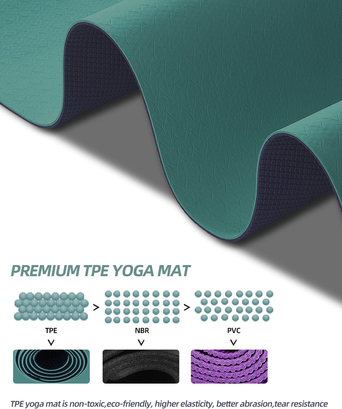 Yoga Mat Non Slip, Anti-Tear 1/4 Thick TPE Yoga Mats for Women and Men, 72"x24" Exercise & Fitness Mat with Carrying Strap, Workout Mats for Yoga, Pilates and Floor Exercise