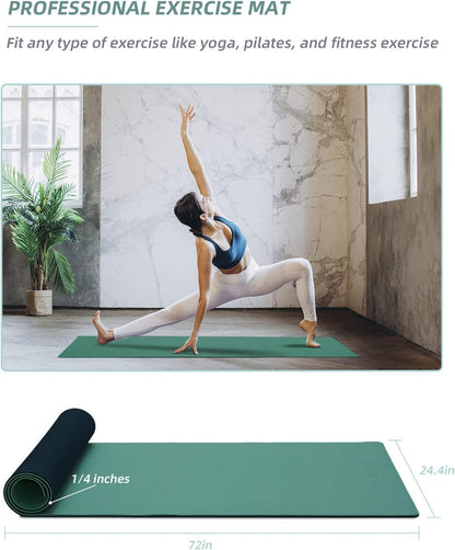 Yoga Mat Non Slip, Anti-Tear 1/4 Thick TPE Yoga Mats for Women and Men, 72"x24" Exercise & Fitness Mat with Carrying Strap, Workout Mats for Yoga, Pilates and Floor Exercise