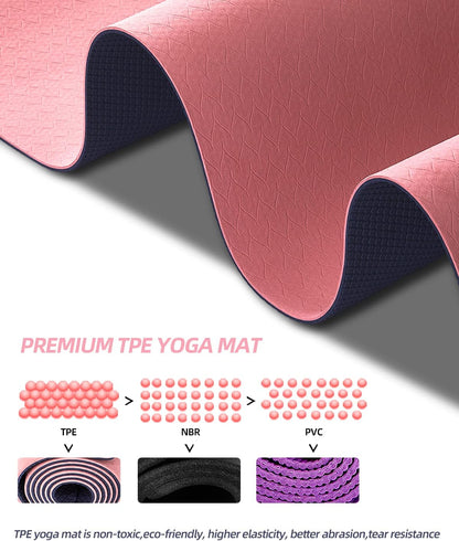 Yoga Mat Non Slip, Anti-Tear 1/4 Thick TPE Yoga Mats for Women and Men, 72"x24" Exercise & Fitness Mat with Carrying Strap, Workout Mats for Yoga, Pilates and Floor Exercise