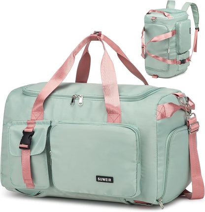 Gym Sports Duffle Backpack Travel Bag with Shoe Pocket, GreenPink