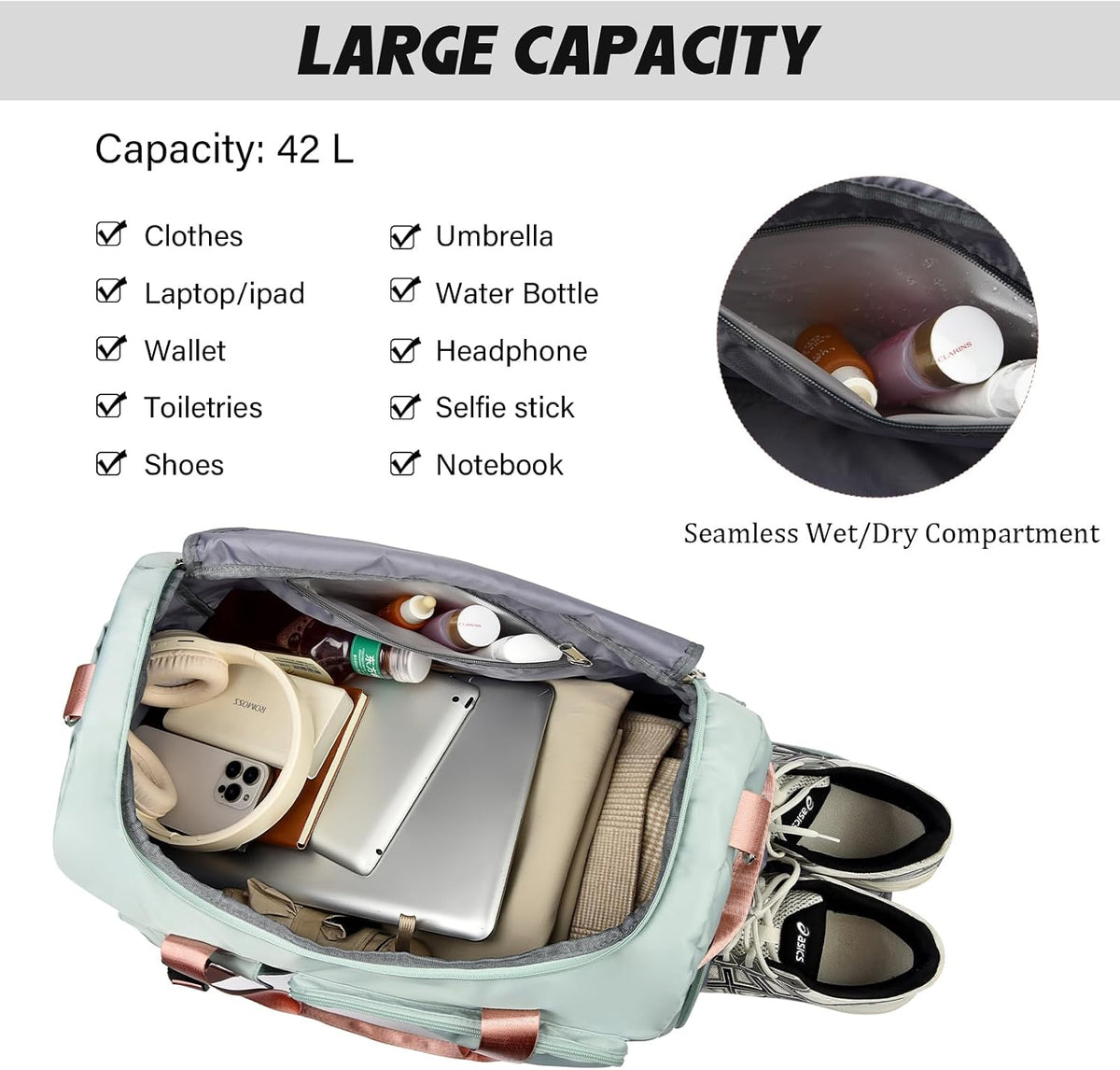 Gym Sports Duffle Backpack Travel Bag with Shoe Pocket, GreenPink