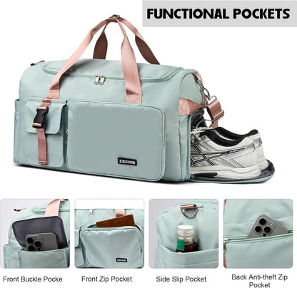 Gym Sports Duffle Backpack Travel Bag with Shoe Pocket, GreenPink