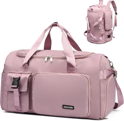 Gym Sports Duffle Backpack Travel Bag with Shoe Pocket, GreenPink