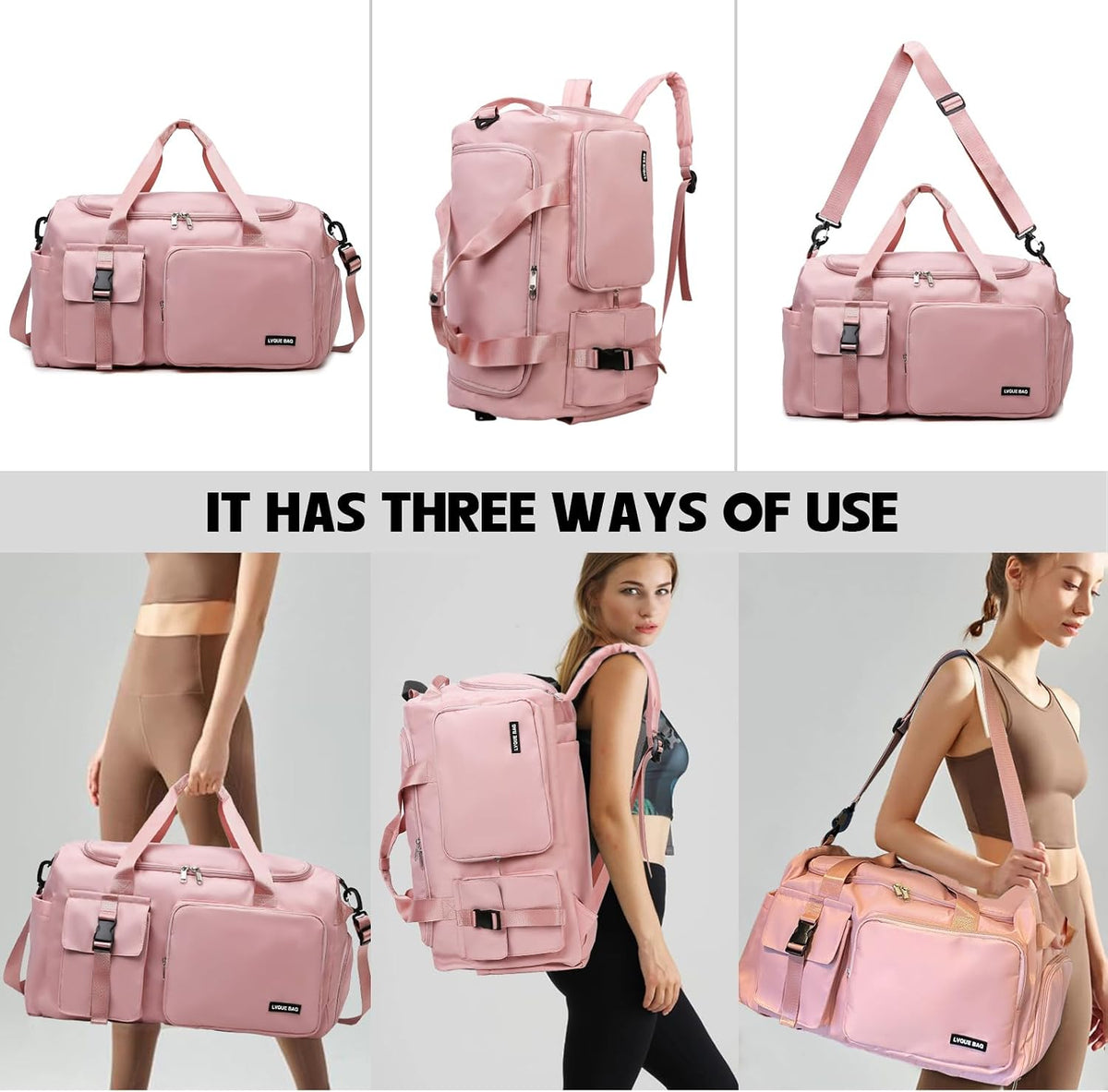 Gym Sports Duffle Backpack Travel Bag with Shoe Pocket, GreenPink