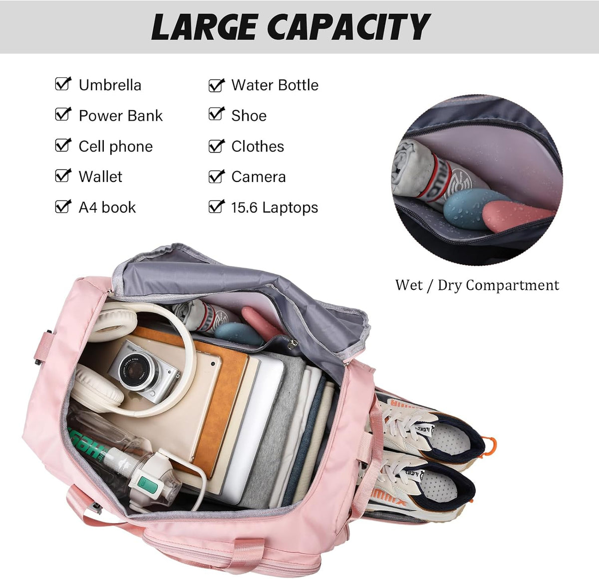 Gym Sports Duffle Backpack Travel Bag with Shoe Pocket, GreenPink