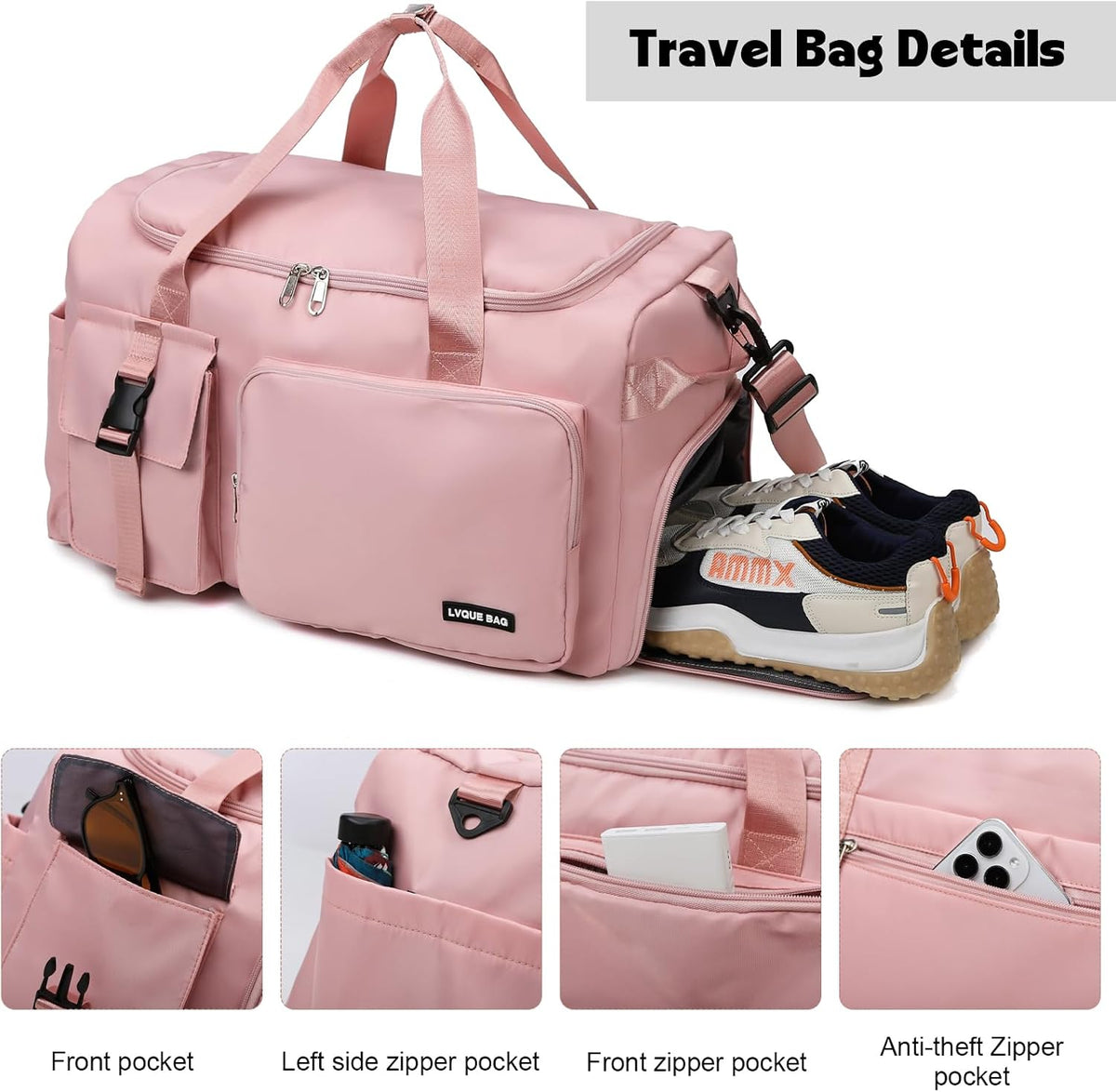 Gym Sports Duffle Backpack Travel Bag with Shoe Pocket, GreenPink