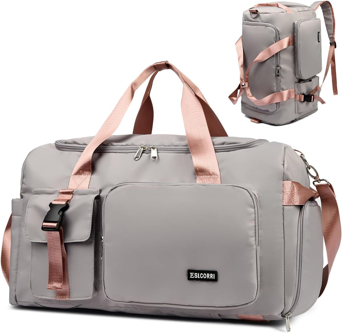 Gym Sports Duffle Backpack Travel Bag with Shoe Pocket, GreenPink