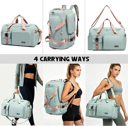 Gym Sports Duffle Backpack Travel Bag with Shoe Pocket, GreenPink