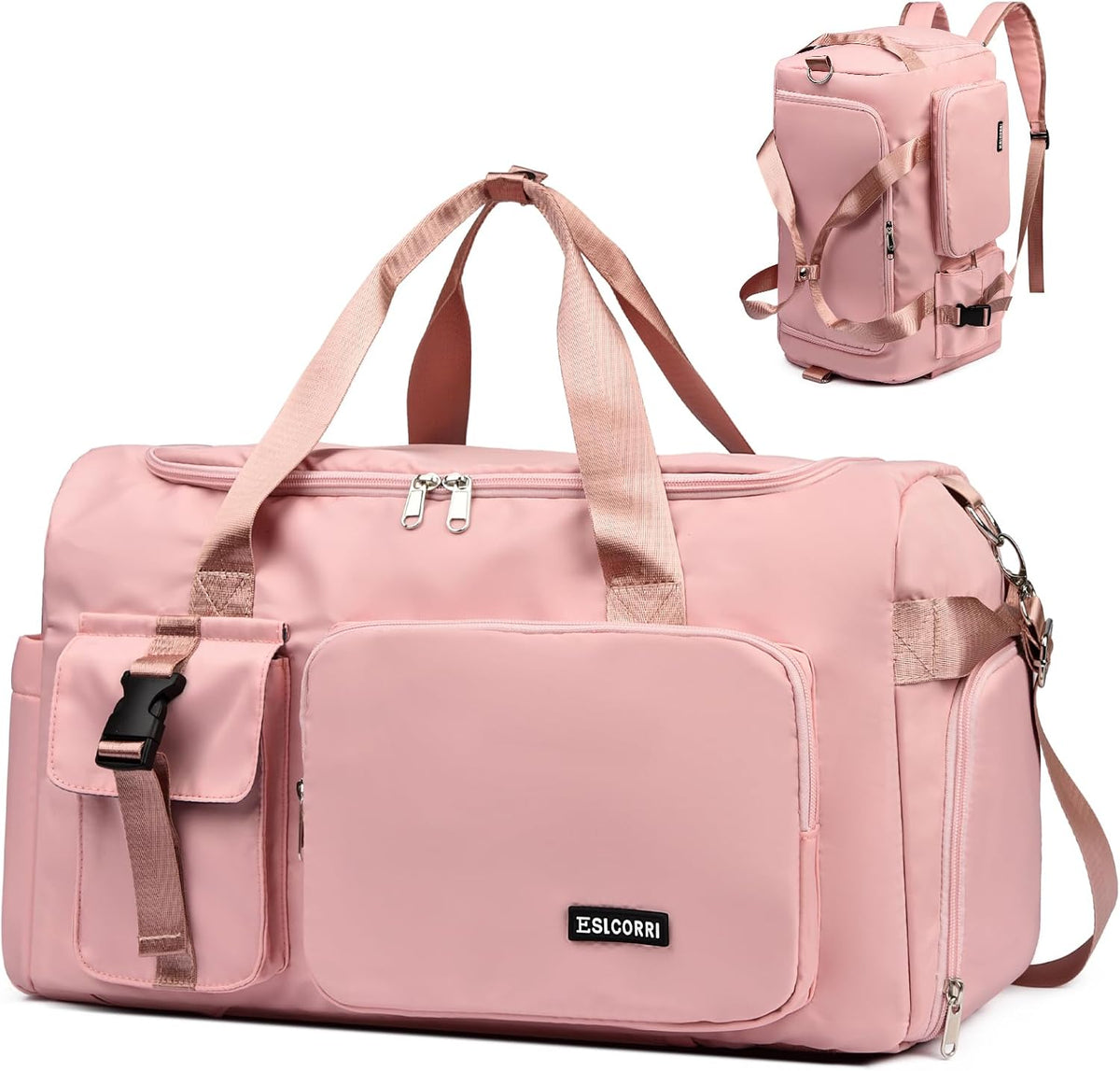 Gym Sports Duffle Backpack Travel Bag with Shoe Pocket, GreenPink