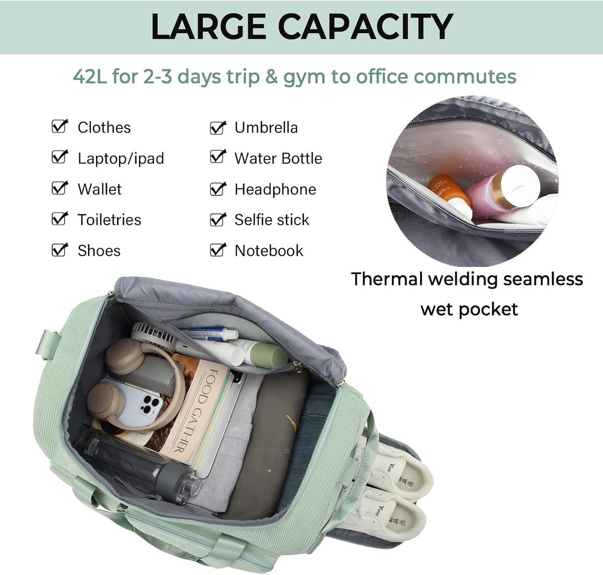 Gym Sports Duffle Backpack Travel Bag with Shoe Pocket, GreenPink