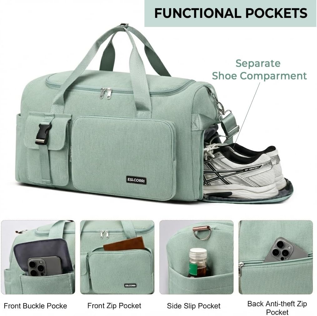 Gym Sports Duffle Backpack Travel Bag with Shoe Pocket, GreenPink