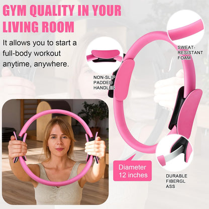 10 Pcs Pilates Ring Blocks Set for Women Home Yoga Equipment Accessories Pilates Ring Circle and Ball Workouts Gift Include Ball Yoga Circle Resistance Bands Block Straps Gym Bag