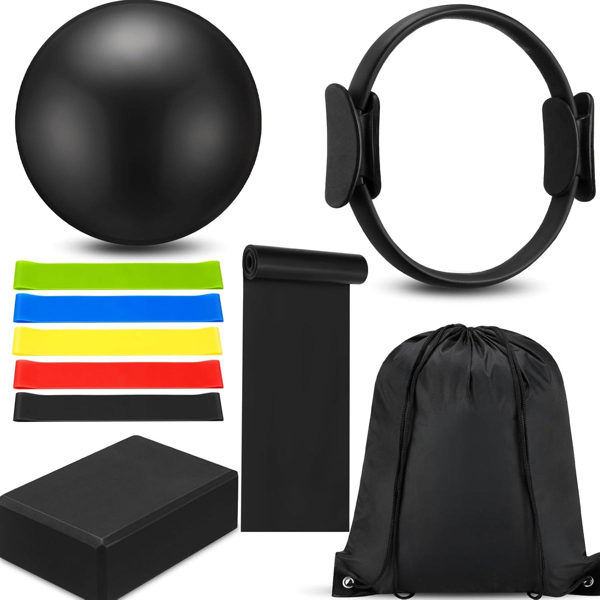 10 Pcs Pilates Ring Blocks Set for Women Home Yoga Equipment Accessories Pilates Ring Circle and Ball Workouts Gift Include Ball Yoga Circle Resistance Bands Block Straps Gym Bag