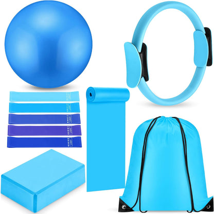 10 Pcs Pilates Ring Blocks Set for Women Home Yoga Equipment Accessories Pilates Ring Circle and Ball Workouts Gift Include Ball Yoga Circle Resistance Bands Block Straps Gym Bag