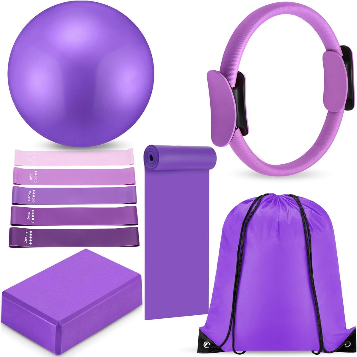 10 Pcs Pilates Ring Blocks Set for Women Home Yoga Equipment Accessories Pilates Ring Circle and Ball Workouts Gift Include Ball Yoga Circle Resistance Bands Block Straps Gym Bag
