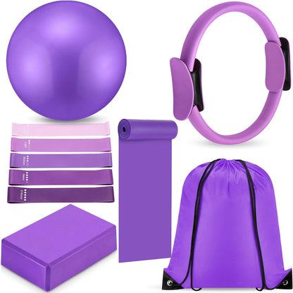 10 Pcs Pilates Ring Blocks Set for Women Home Yoga Equipment Accessories Pilates Ring Circle and Ball Workouts Gift Include Ball Yoga Circle Resistance Bands Block Straps Gym Bag