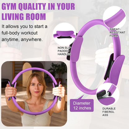 10 Pcs Pilates Ring Blocks Set for Women Home Yoga Equipment Accessories Pilates Ring Circle and Ball Workouts Gift Include Ball Yoga Circle Resistance Bands Block Straps Gym Bag