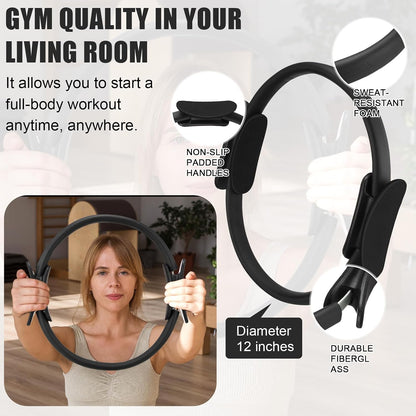 10 Pcs Pilates Ring Blocks Set for Women Home Yoga Equipment Accessories Pilates Ring Circle and Ball Workouts Gift Include Ball Yoga Circle Resistance Bands Block Straps Gym Bag