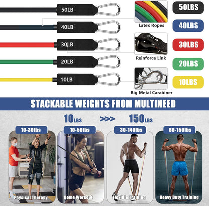 23Pcs Stackable Resistance Bands Set with Handles Up to 150 Lbs