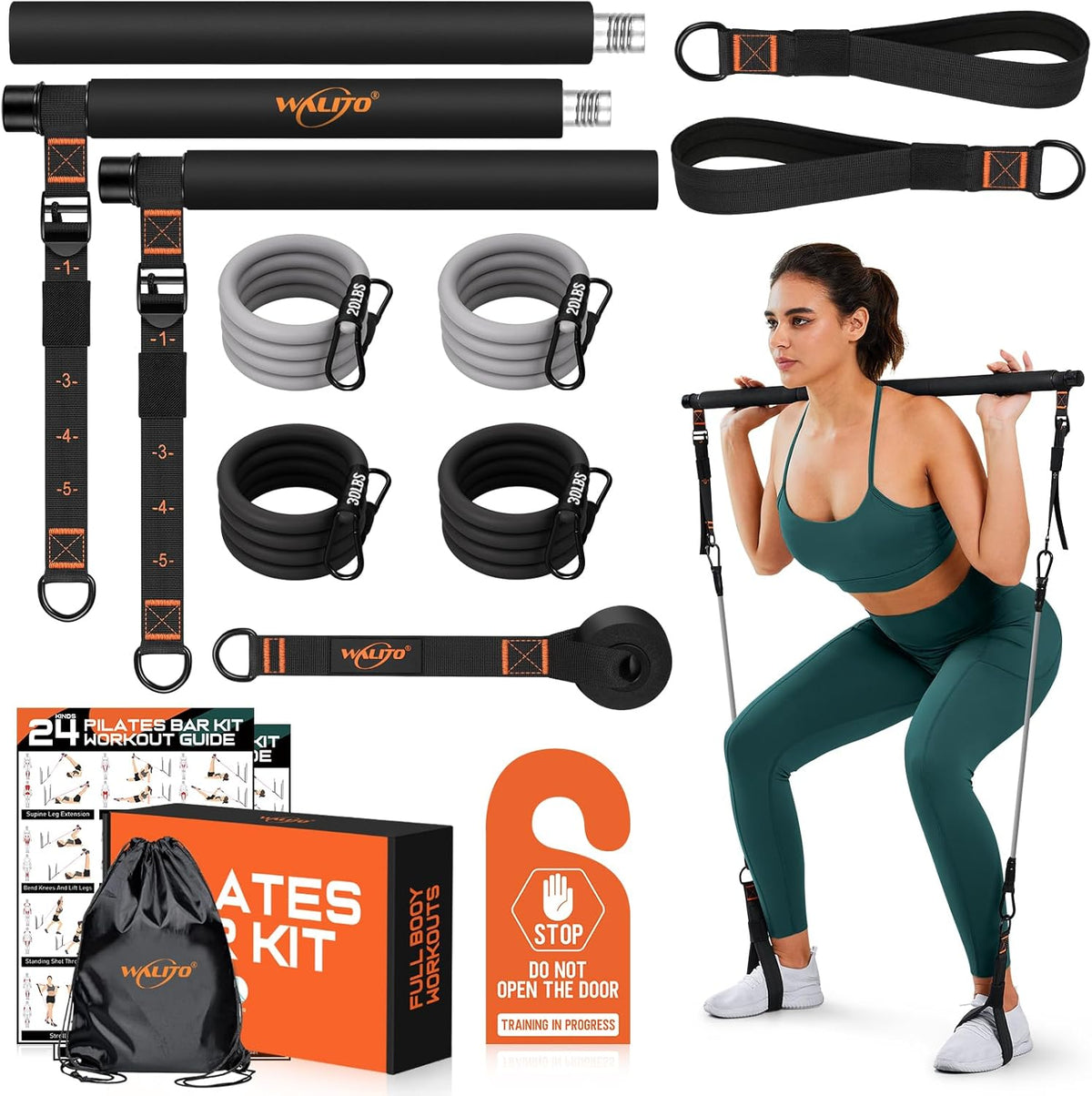 Pilates Bar Kit with Resistance Bands, Workout Equipment for Legs, Hip, Abs