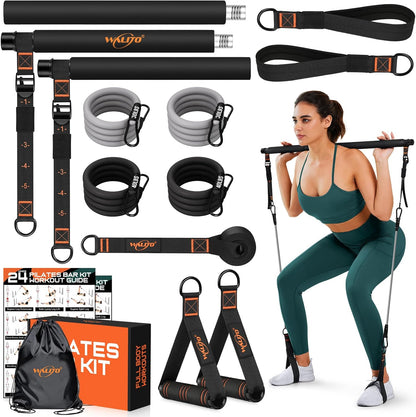 Pilates Bar Kit with Resistance Bands, Workout Equipment for Legs, Hip, Abs