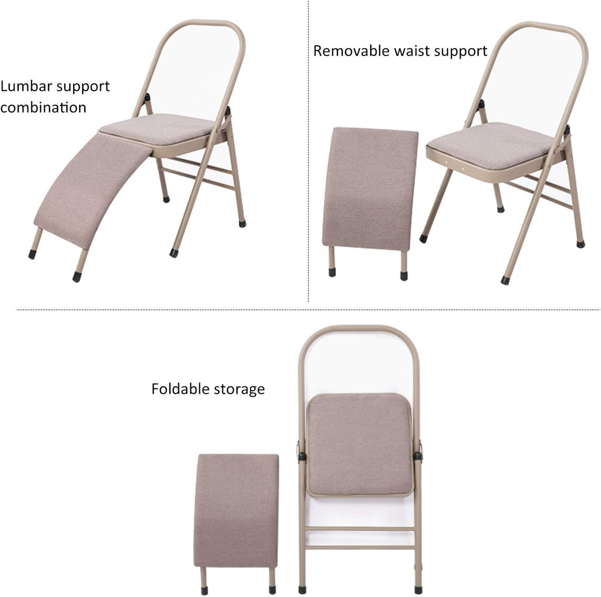 INNOLIFE Yoga Auxiliary Chair with Lumbar Back Support for Iyengar Foldable Balance Training (Grey)