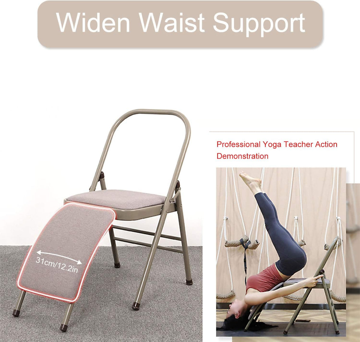 INNOLIFE Yoga Auxiliary Chair with Lumbar Back Support for Iyengar Foldable Balance Training (Grey)