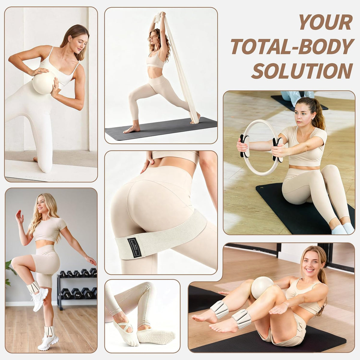 Pilates Kit, Home Pilates Workout Kit for Women, Pilates Equipment with 14.5"" Pilates Ring and Ball, Resistance Bands, Ankle Weights, Sliders & Grip Socks for Home Workouts