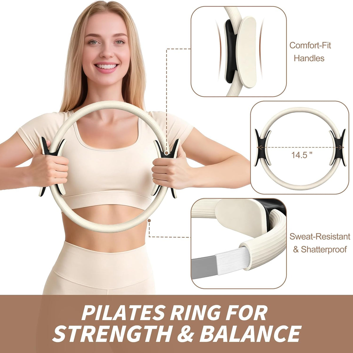 Pilates Kit, Home Pilates Workout Kit for Women, Pilates Equipment with 14.5"" Pilates Ring and Ball, Resistance Bands, Ankle Weights, Sliders & Grip Socks for Home Workouts