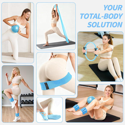 Pilates Kit, Home Pilates Workout Kit for Women, Pilates Equipment with 14.5"" Pilates Ring and Ball, Resistance Bands, Ankle Weights, Sliders & Grip Socks for Home Workouts