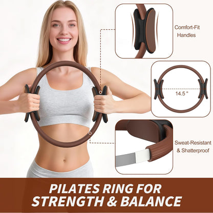 Pilates Kit, Home Pilates Workout Kit for Women, Pilates Equipment with 14.5"" Pilates Ring and Ball, Resistance Bands, Ankle Weights, Sliders & Grip Socks for Home Workouts