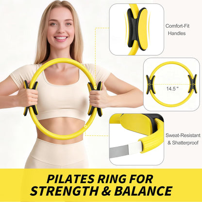 Pilates Kit, Home Pilates Workout Kit for Women, Pilates Equipment with 14.5"" Pilates Ring and Ball, Resistance Bands, Ankle Weights, Sliders & Grip Socks for Home Workouts