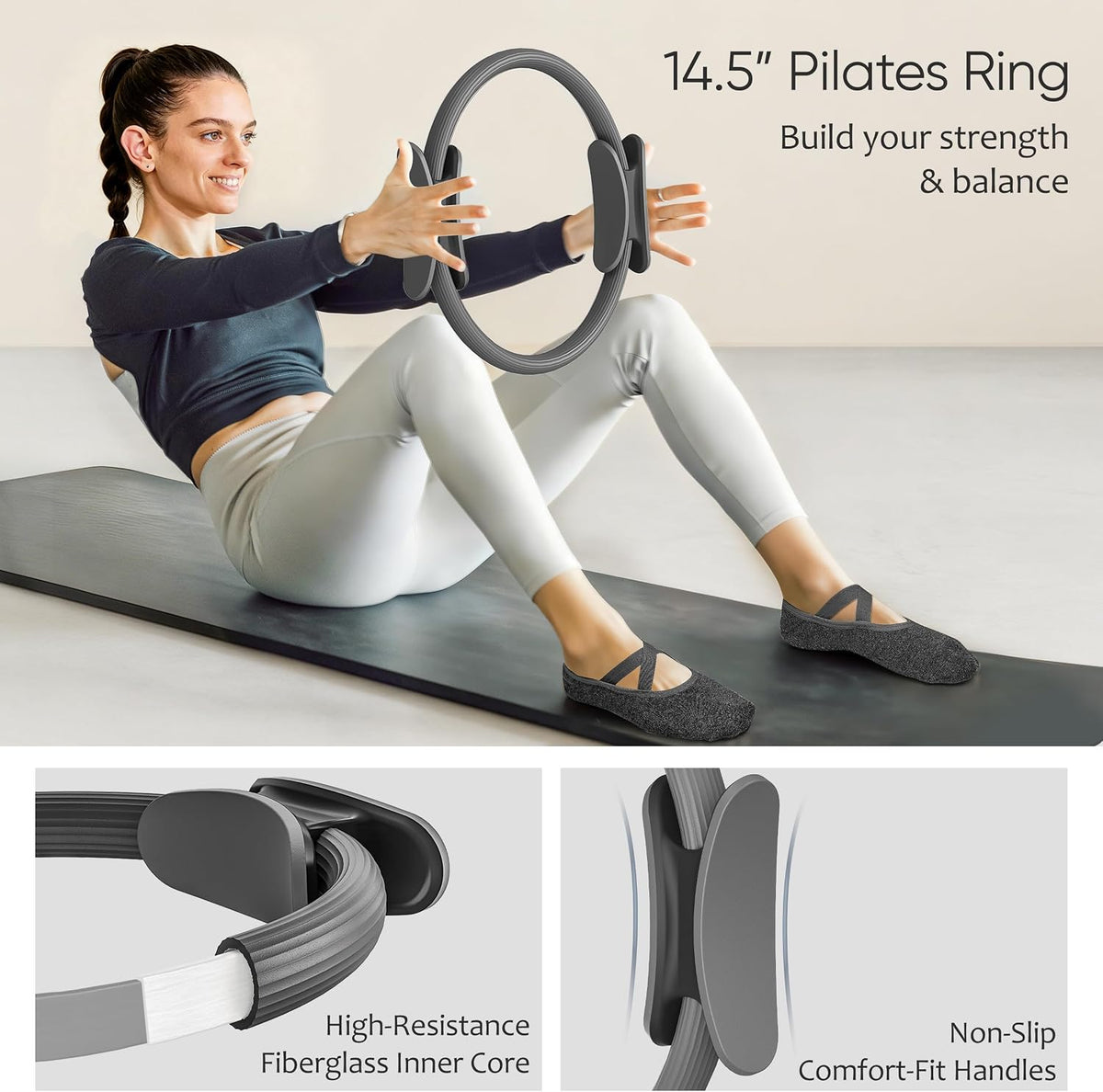 Pilates Kit, Home Pilates Workout Kit for Women, Pilates Equipment with 14.5"" Pilates Ring and Ball, Resistance Bands, Ankle Weights, Sliders & Grip Socks for Home Workouts